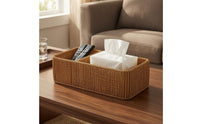 Woven Desktop Storage Box Rattan Desk Organizer Compact Rattan Storage Box for Home Office