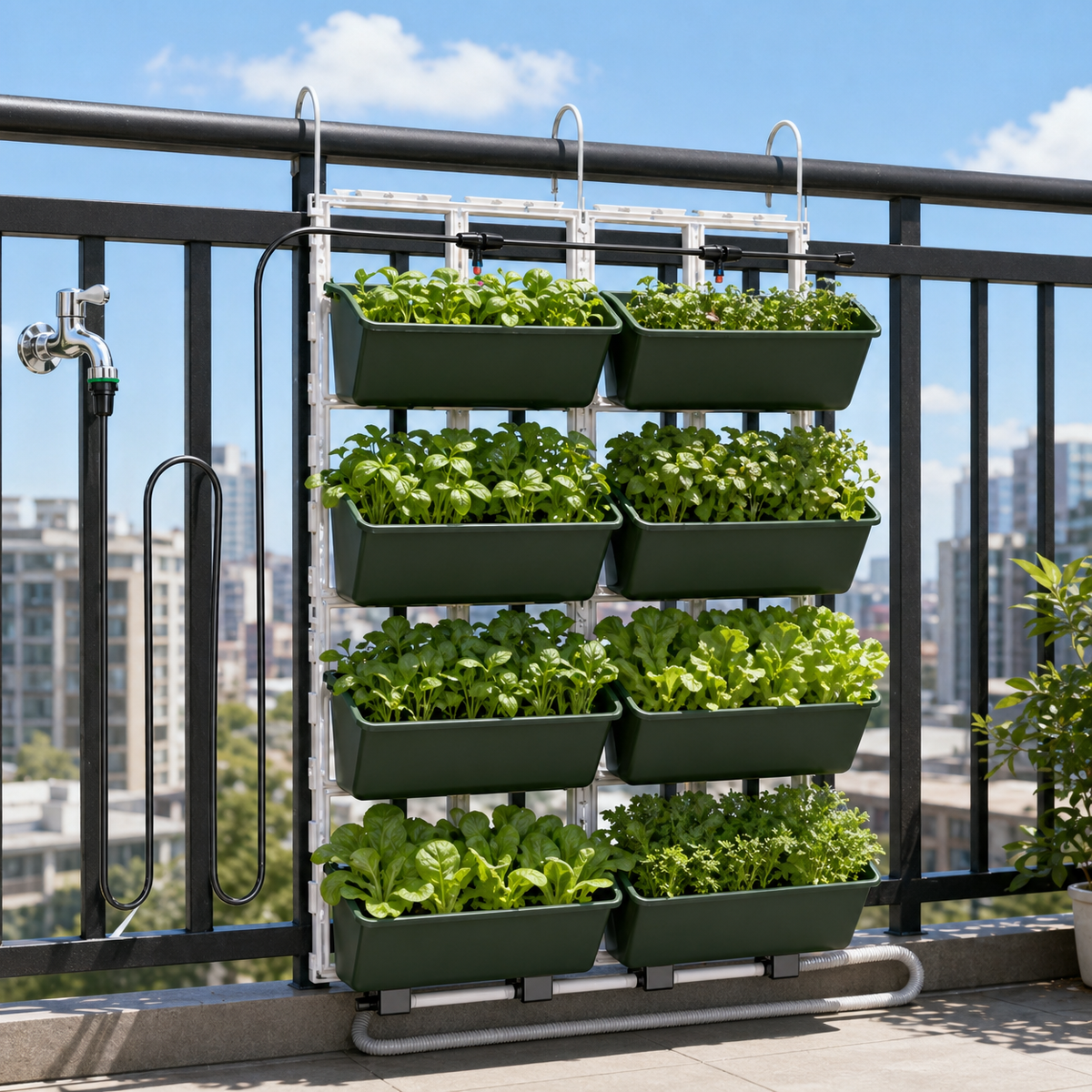 Upright Garden Strawberry Planter Set, Multi-Layer Stackable Outdoor Plant Pots for Balcony, Space Saving Herb & Flower Planter with Drip Irrigation