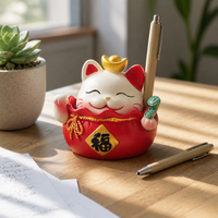 Lucky Cat Pen Holder Ornament for Desk & Home Decor