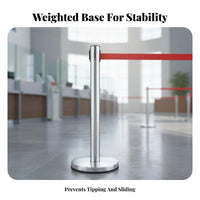 Retractable Belt Stanchion Stable and Anti-Tip Stainless Steel Queue Post Easy Installation Crowd Control Post with Belt for Banks, Airports, Stations