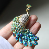 Peacock Brooch Enamel Peacock Pin Ornate Jewelry for Weddings