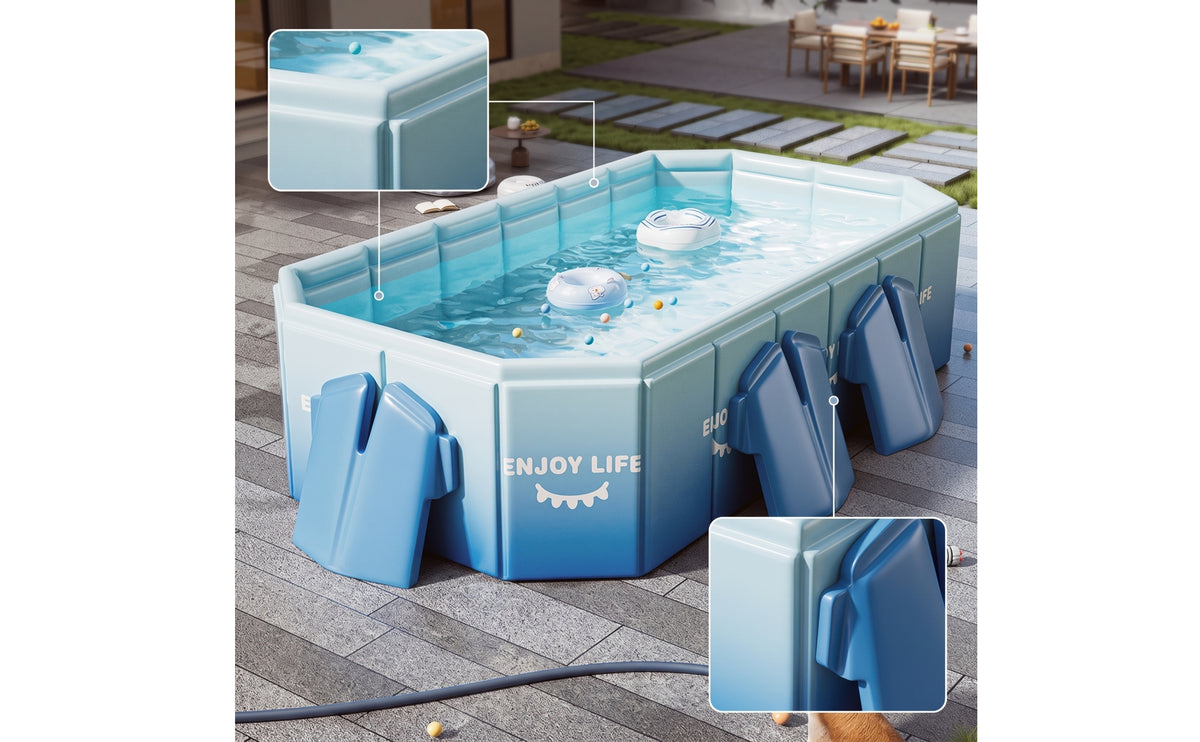 Rigid Foldable Pool with Toys Portable Rectangular Pool with Pump No-Inflation for Family, Kids, Backyard, Garden, Patio