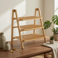 Folding Plant Stand Freestanding Flower Rack Wooden for Living Room, Gardeners