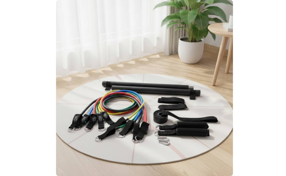 Pilates Bar Kit Adjustable Pilates Bar with Resistance Bands Full-Body Exercise Set for Beginners, Home Gym, Travel