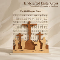 Easter Cross Wooden Ornament, Religious Carved Wood Crucifix for Home Desktop Decor
