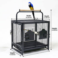 Portable Bird Cage with Handle, Metal Small Bird Cage for Budgie and Cockatiel, 2 Doors with Standing Perch Food Bowls for Outdoor Car Travel