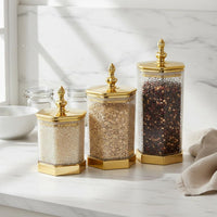 Light Luxury Design Hexagonal Jar with Lid Lightweight Gold Trim Storage Container Shatterproof for Bathroom