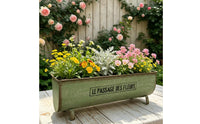 French Design Oval Planter Box with Feet Metal Planter Tub Rust-Resistant Raised Flower Trough Long-Lasting for Balcony, Terrace