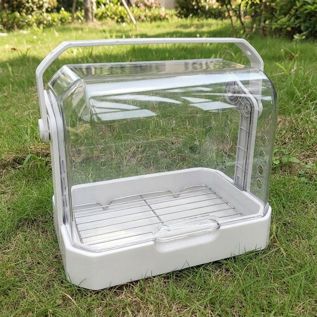 Portable Bird Cage Travel Carrier with Standing Perch, High Transparent Breathable Outdoor Display Case for Pet Outings, Includes Tray