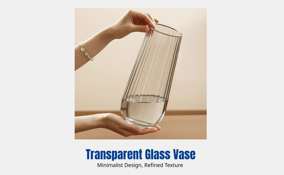 Modern minimalist glass vase, Small transparent flower vase, Luxury decor for living room, For lucky bamboo, roses