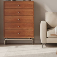 Storage Cabinet with Five Drawers Wood-Grain 5-Drawer Chest of Drawers Tall 5-Drawer Dresser for Bedroom, Living Room, Hallway