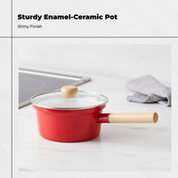 Enamel Milk Pot Stovetop Compatible Saucepan with Clear Lid Multi-Purpose for Campers, Singles, Warming Liquids, Outdoor Cooking