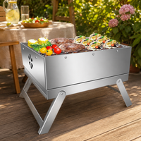 Portable Charcoal Grill Pizza Oven, Stainless Steel Grill with Pizza Attachment, Foldable for Camping & Garden, 25x31cm