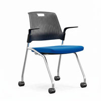 Simple Modern Design Wheeled Training Chair with Backrest Hook Mobile Rolling Swivel Chair Space-Saving Conference Seating Soft Cushion for Trainees, Students, Adults, Meeting Room, Bedroom
