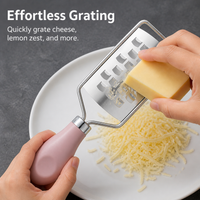 Stainless Steel Cheese Grater, Manual Kitchen Cheese Grater with Ergonomic PP Handle, Large Hole, Red