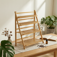 Folding Plant Stand Freestanding Flower Rack Wooden for Living Room, Gardeners