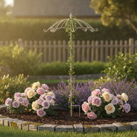 Distressed Finish Umbrella Trellis Iron Climbing Plant Trellis Vintage White Decorative Plant Support Dome-Shaped for Flower Bed