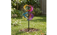 Black Support Pole Rainbow Wind Spinner Stake Ground-Mounted Garden Wind Spinner Stake Colorful Revolving Stake Assembled for Lawn, Patio