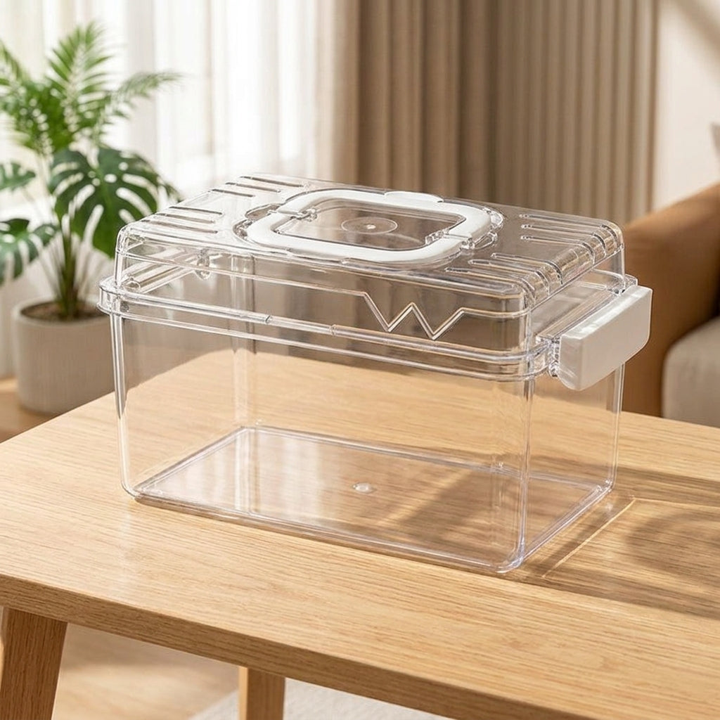 Portable Hamster Carrier and Cage, Full Transparent Acrylic Habitat with Handle, Portable Carrier for Dwarf Gerbils Mice Travel, Various Sizes
