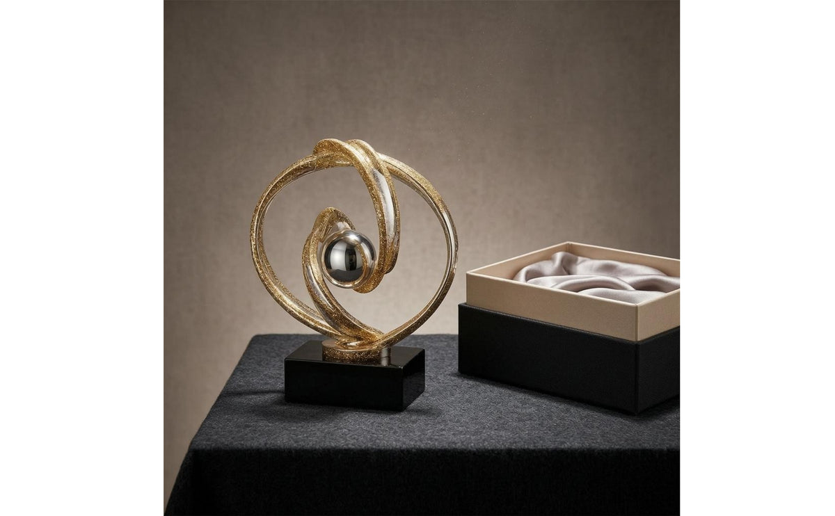 Decorative Tabletop Ornament Glossy Finish Glitter Circle Sculpture Elegant