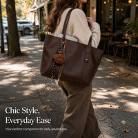 Women's Large Capacity Tote Bag with Pendant, Stylish Commuter Shoulder Bag