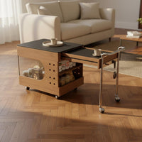 Movable Extendable Coffee Table Vintage Design Mobile Tea Trolley Multi-Functional Expandable Bar Trolley Space Saving for Living Room, Small Areas