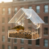 Window Mounted Clear Acrylic Bird Feeder with Suction Cups for Parrots and Wild Birds