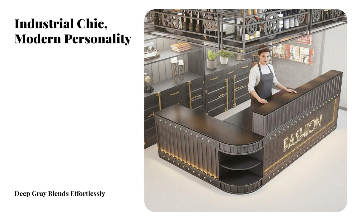 Industrial Design Ier Counter Solid Wood Panel Industrial Design Front Counter Sturdy and Hard-Wearing Modern Front Desk for Receptionists, Salon