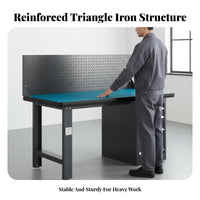 High Load Capacity Anti-Static Repair Table All-Steel Frame Heavy Duty Workbench Abrasion Resistant Workbench with Drawers and Pegboard Adjustable Feet for Technicians, Factory Workers, DIY Enthusiasts, Warehouse, Basement
