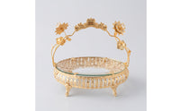 Decorative Fruit Basket with Glass Base Ornate Tabletop Basket with Handle Gold-Toned Holder Vintage-Style for Home Decorators, Hosts, Dining Table, Living Room