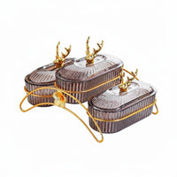 Elegant Design Snack Dish Set with Metal Stand Food-Grade Material Lidded Fruit and Nut Serving Platter Gold Accents Compartment Snack Platter Dustproof for Hotels, Parties, Holiday Gatherings, Living Room, Weddings