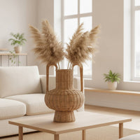 Wicker Vase Rustic Woven Vase with Handles Boho Basket for Dried Flowers, Home Decor