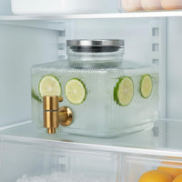 3 Liter Sealed Lid Glass Beverage Dispenser with Spigot Wide Mouth Design Refrigerator Cold Water Kettle Easy to Clean Large Glass Drink Container with Tap for Home Bar, Parties, Office