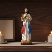Altar Decoration Sacred Heart Jesus Statue Hand Painted Resin Jesus Figurine Detailed Craftsmanship Sacred Heart Statue Long Lasting for Catholics, Christians, Prayer Room, Church