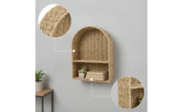 Rattan-Look Woven Storage Rack Rustic Paper Rope Shelf Lightweight Wall Rack with Divider Space-Saving for Entryway, Bedroom, Home Office