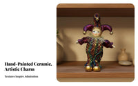 Ceramic Trickster Doll Great Gift Idea Vintage Trickster Figurine Hand-Painted Pierrot Clown Doll for Collectors, Home Decor, Art Collection