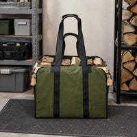 Canvas Firewood Bag Reinforced Trim Firewood Storage Long Bag Straps Log Carrier Tote
