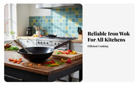 Round Bottom Iron Wok Non Coating Round Bottom Chinese Wok Cookware Long-Lasting Fast Heating for Home Cooks