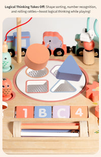 Montessori Wooden Busy Board Table with Beads for Toddlers
