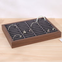 Rectangular Compartmented Jewelry Tray Brown Wood-Grain Wooden Jewelry Tray Felt-Like Accessory Storage Easy to Organize