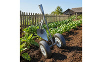 Effort Saving Manual Double Wheel Garden Plow Easy to Replace Heads Manual Push Garden Tiller Heavy-Duty Steel Frame Hand Push Furrower Weeder Rust-Resistant for Gardeners, Small-Scale Farmers, Farm, Vegetable Plot, Allotment