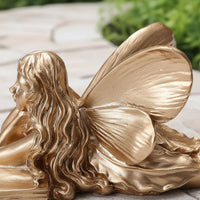 Resin Fairy Statue Weather Resistant Garden Nymph Ornament Fantasy Themed Angel Wing Sculpture for Garden, Desktop, Bookshelf