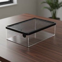 Slim Reptile Feeding Box with Mesh Lid Compact Reptile Enclosure with Sliding Lid Breathable Breeding Box with Swivel Latch Stackable for Beginners