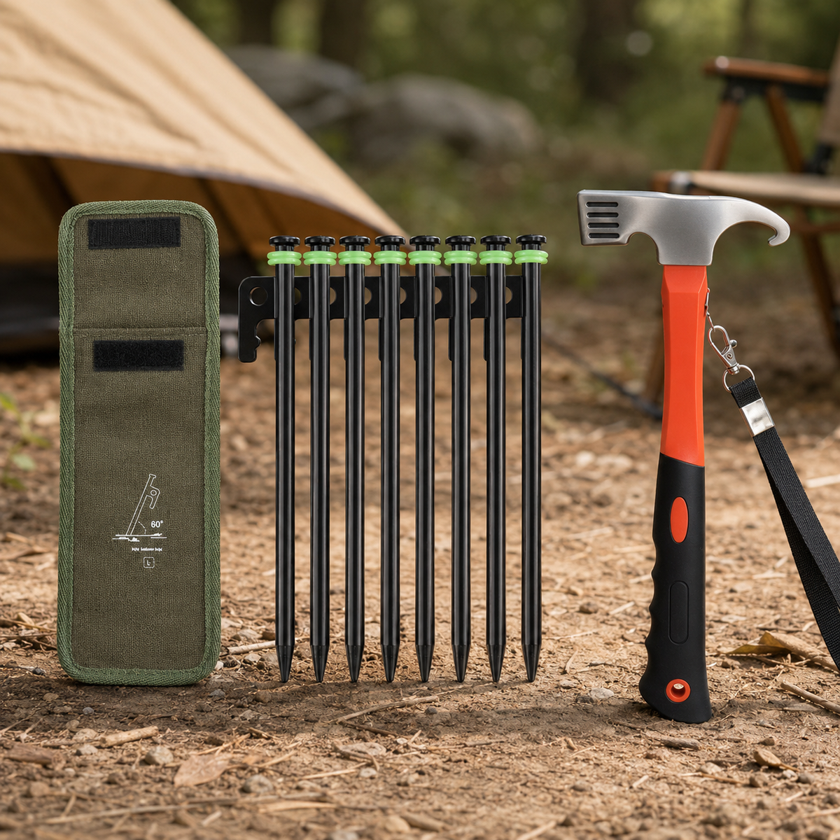 camping tent pegs and hammer set