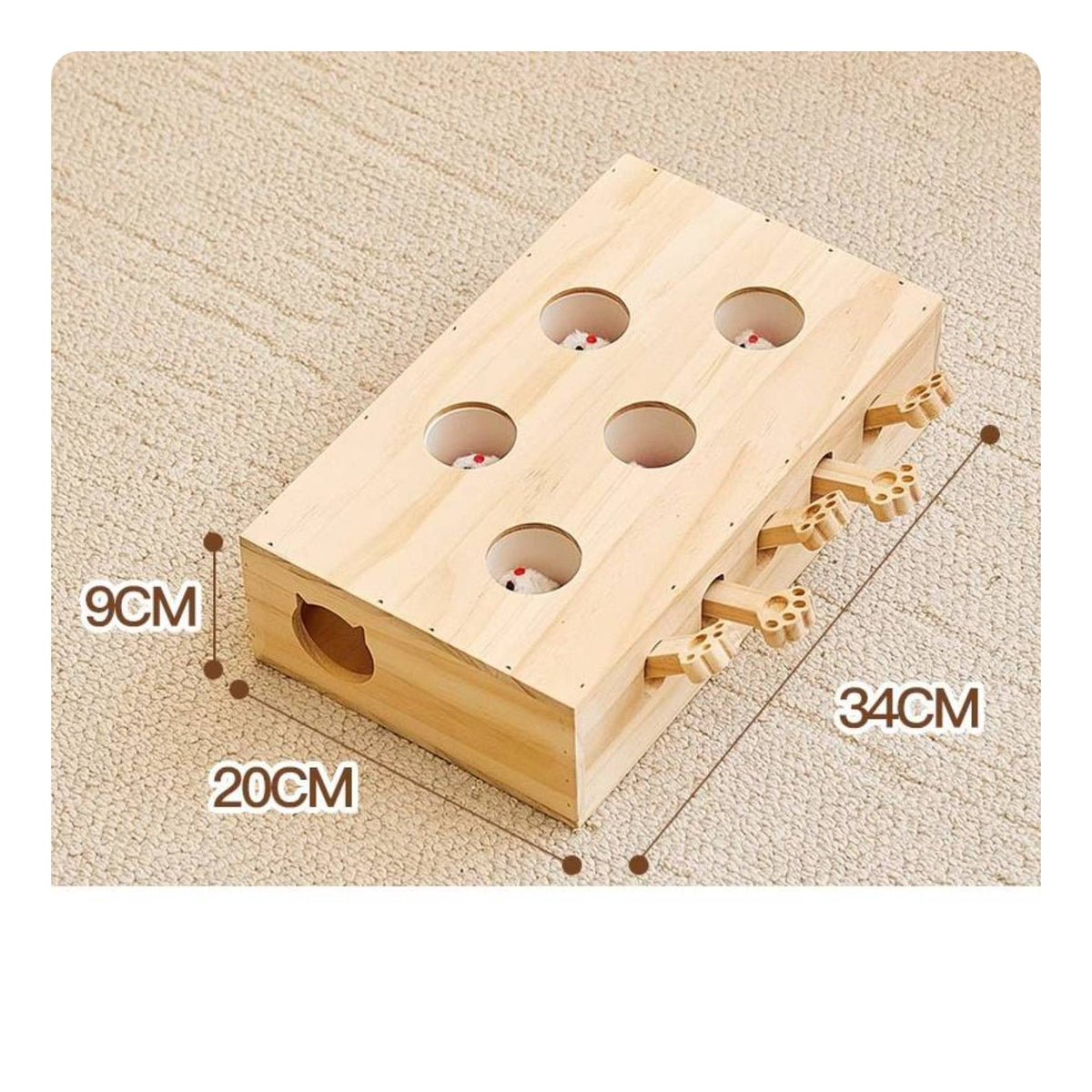 Solid Wood Feline Whack-a-Rodent Toy Interactive Lever Action Feline Toy Boredom Relief for Cats, Kittens, Indoor