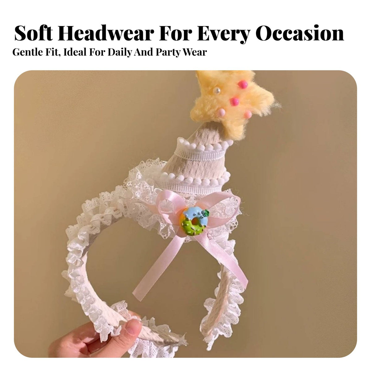 Birthday Cake Headband Bead Embellished Princess Crown Headband Light up Birthday Crown Mesh Overlay Accent for Parties