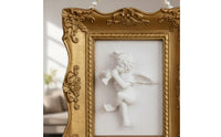 French Regal Style Hanging Ornament Pearl Hanger 3D Cherub Relief Art Piece Decoration for Bedroom, Entryway