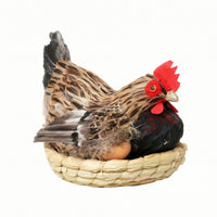 Realistic Chicken Figurine with Nest Farmhouse Hen Statue with Nest Feather-Textured Chicken Ornament Lifelike for Seasonal Arrangements, Photo Props