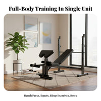 Space Saving Adjustable Weight Bench with Squat Rack Heavy-Duty Steel Frame Bench Press and Squat Rack Combo Non-Slip Feet Home Gym Workout Station