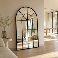 Full-Length Mirror, Standing Mirror, Large, Stylish, Arch-Shaped, Matte Black, Metal Frame, Entryway, Living Room, Makes Space Look Larger